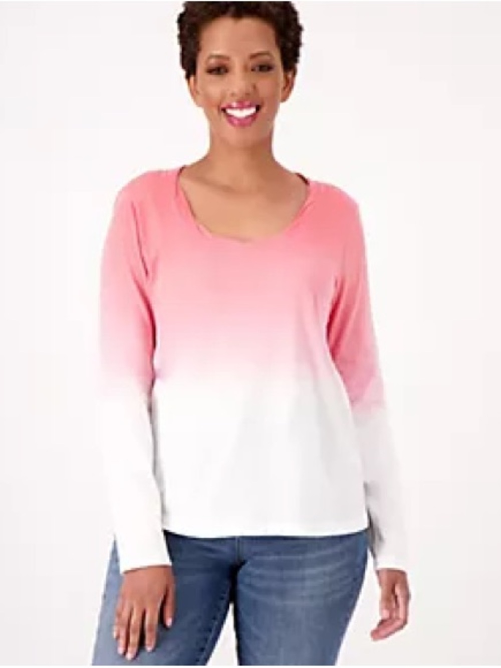 Women’s Pink Ombre Long-Sleeve Scoop Neck Top